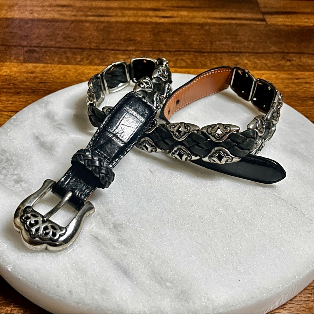 Brighton ~ Vintage ~ Women’s Small ~Black Leather Braided W/Silver Conchos Belt - Picture 8 of 16